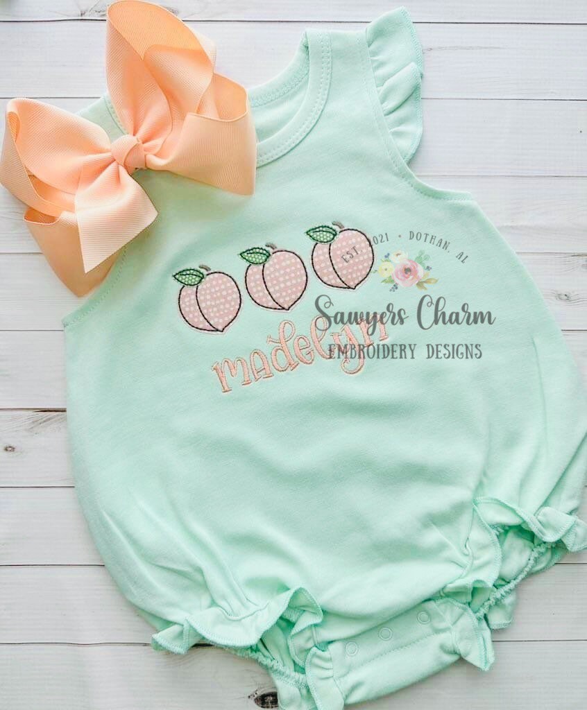 BUNDLE Peach trio zig zag & bean stitch applique machine embroidery design file, quick stitch, fruit, summer spring, garden, Georgia