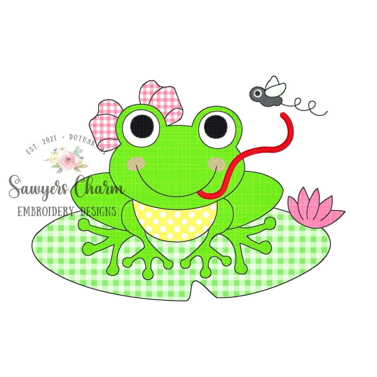 BUNDLE Girl/Boy frog on lily pad bean & ZZ stitch applique, machine embroidery design file, quick stitch, spring summer flower bow insects