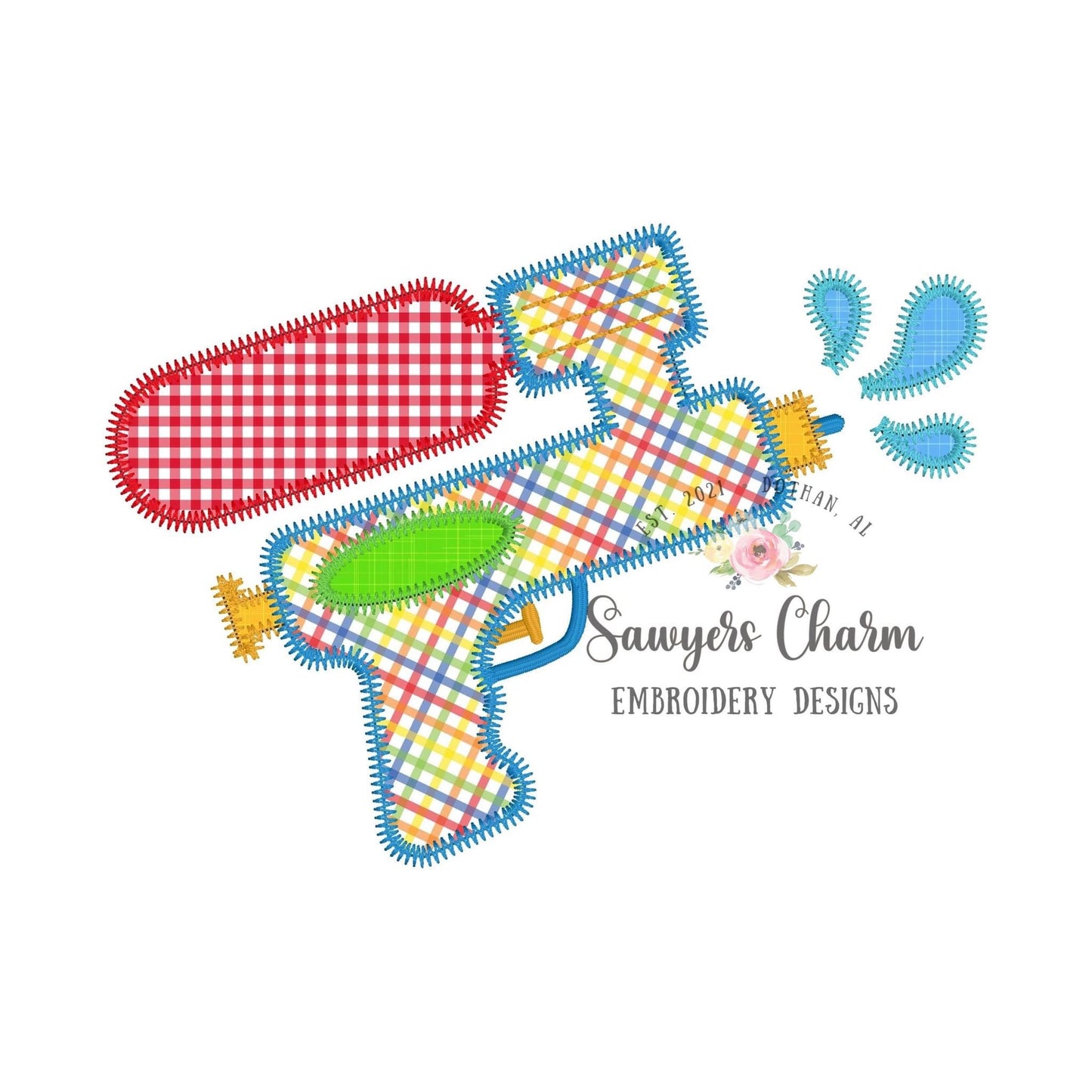 BUNDLE Water gun bean & zigzag stitch applique, machine embroidery design file, summer spring, outdoors swimming pool party splash soak
