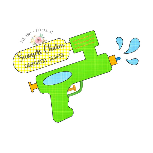 BUNDLE Water gun bean & zigzag stitch applique, machine embroidery design file, summer spring, outdoors swimming pool party splash soak