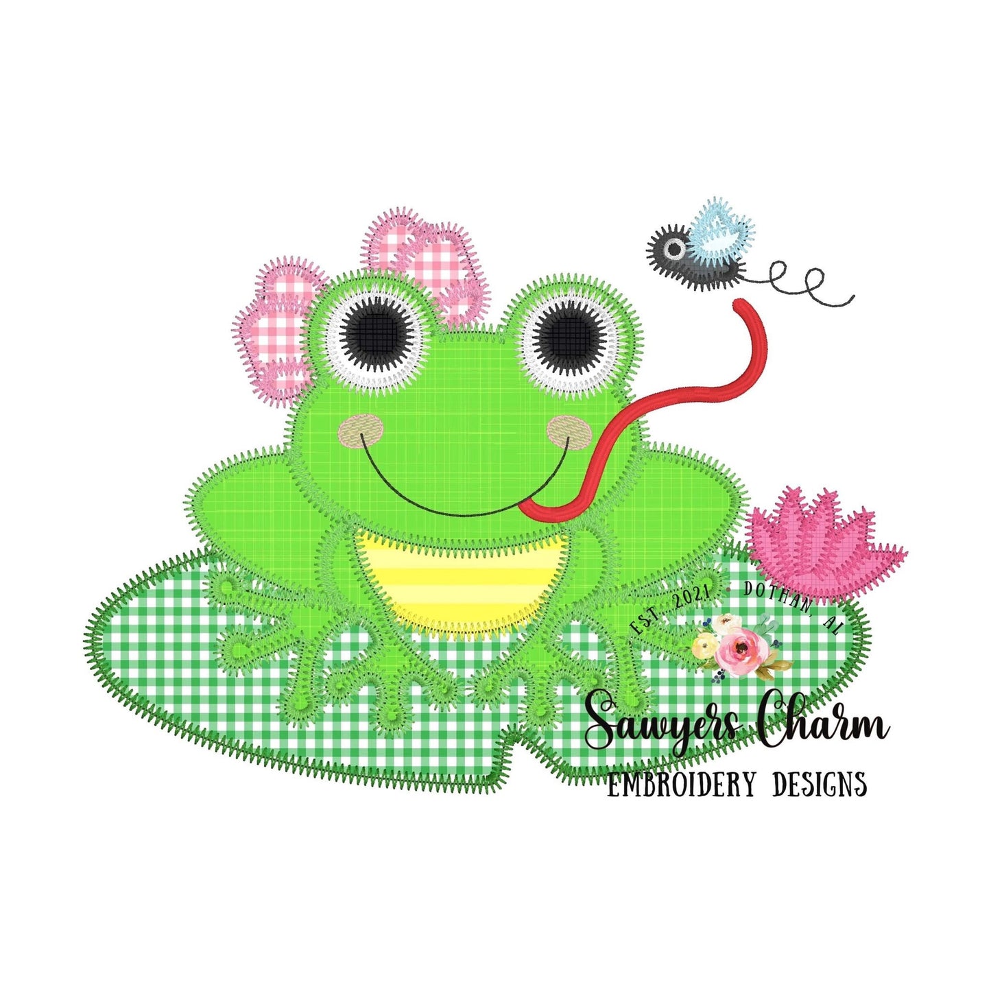 BUNDLE Girl/Boy frog on lily pad bean & ZZ stitch applique, machine embroidery design file, quick stitch, spring summer flower bow insects