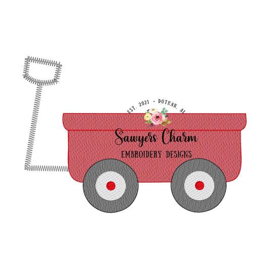 Little red wagon light fill sketch stitch machine embroidery design file, bean stitch details, spring summer, vintage toddler baby toys