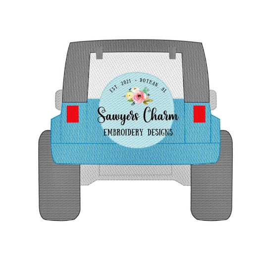 Off Road SUV vehicle truck with tire sketch stitch, machine embroidery design file, transportation, mudding, beach summer, vintage, beach