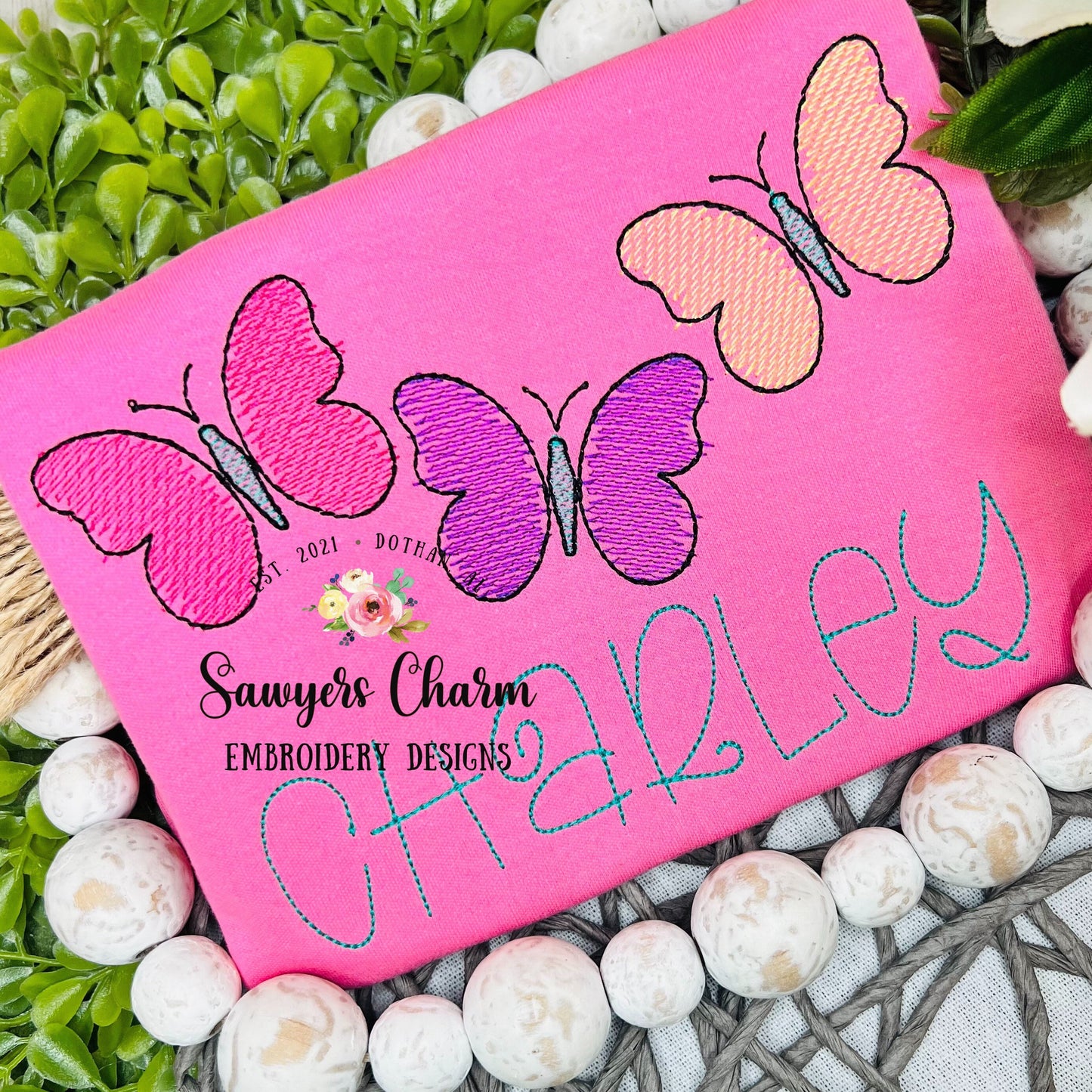 Butterfly trio "watercolor" sketch stitch machine embroidery design file, spring, summer, outdoors, insects, bugs, girl, quick stitch