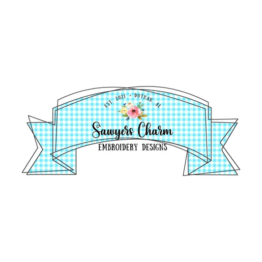 BUNDLE 4 Curved Ribbon banner name plate/frame machine applique embroidery design file, bean stitch, zigzag, scribble, satin stitch