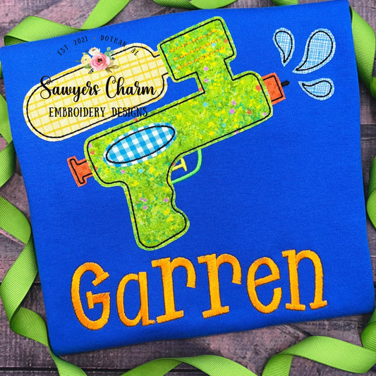 BUNDLE Water gun bean & zigzag stitch applique, machine embroidery design file, summer spring, outdoors swimming pool party splash soak