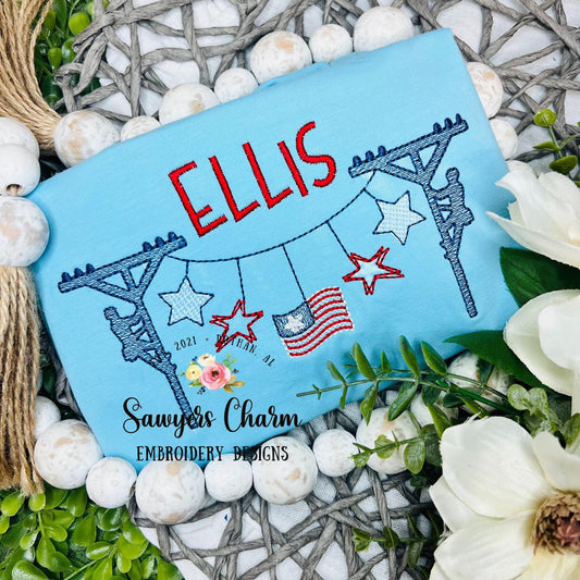 Patriotic stars/American flag lineman bunting banner sketch stitch machine embroidery design file quick stitch summer July 4th Memorial Day