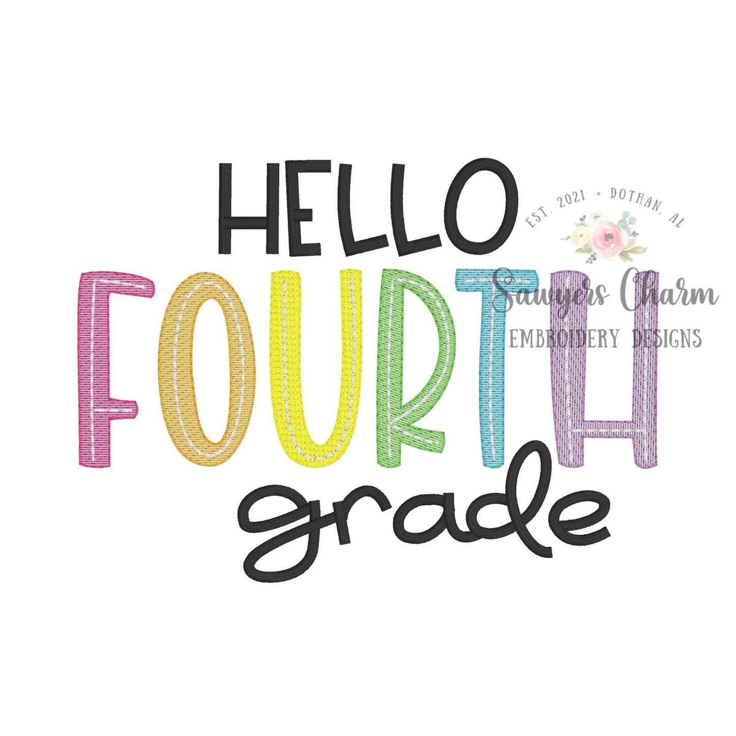 BUNDLE Hello Pre-K, Kindergarten, First, Second, Third, Fourth, Fifth grade sketch stitch embroidery design file, satin stitch, bean stitch