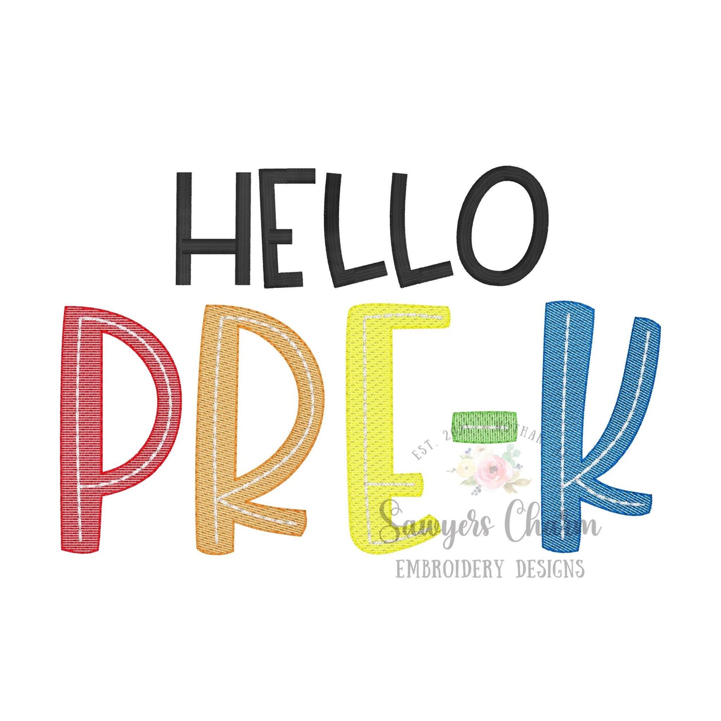 BUNDLE Hello Pre-K, Kindergarten, First, Second, Third, Fourth, Fifth grade sketch stitch embroidery design file, satin stitch, bean stitch