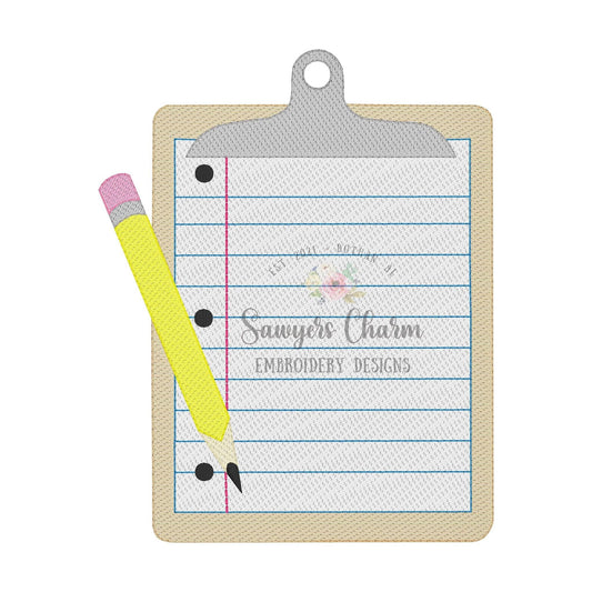 Clipboard & pencil with and without bows, sketch stitch machine embroidery design file, back to school, notebook paper ABC, school supplies
