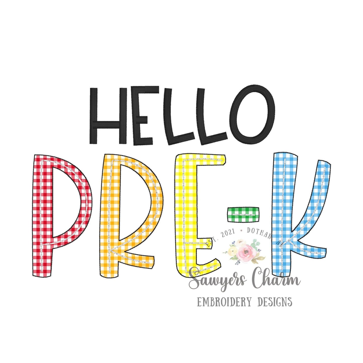 BUNDLE Hello Pre-K, Kindergarten, First, Second, Third, Fourth, Fifth grade bean stitch applique embroidery design file, satin stitch