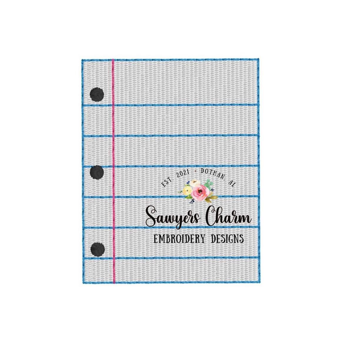 Back to school notebook paper mini fill machine embroidery design file, students, perfect for monograms, quick stitch, tests, school supply