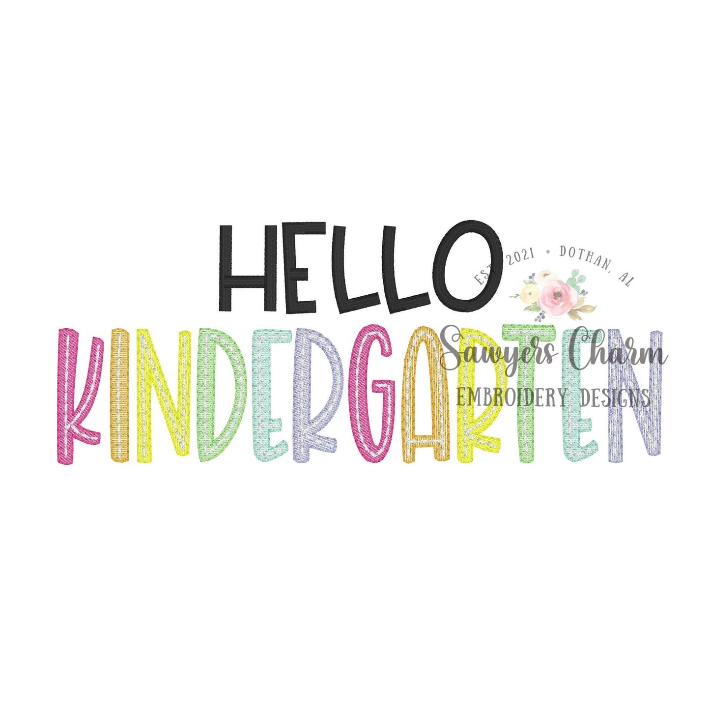 BUNDLE Hello Pre-K, Kindergarten, First, Second, Third, Fourth, Fifth grade sketch stitch embroidery design file, satin stitch, bean stitch