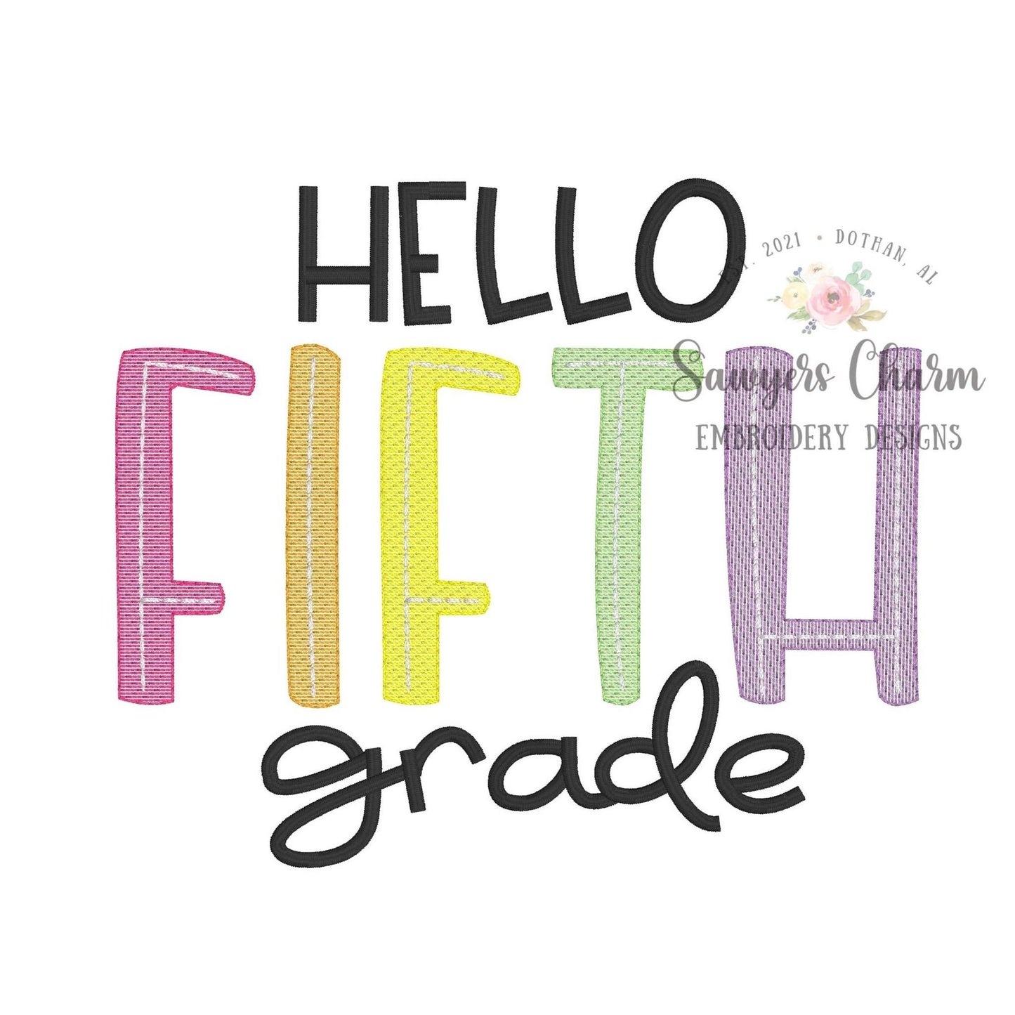 BUNDLE Hello Pre-K, Kindergarten, First, Second, Third, Fourth, Fifth grade sketch stitch embroidery design file, satin stitch, bean stitch