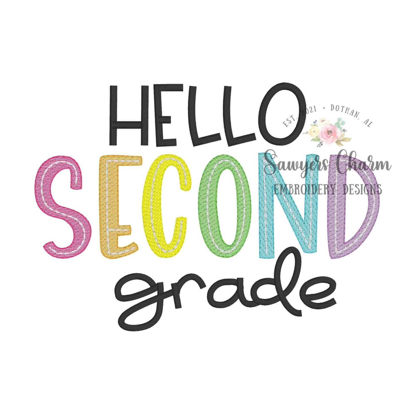 BUNDLE Hello Pre-K, Kindergarten, First, Second, Third, Fourth, Fifth grade sketch stitch embroidery design file, satin stitch, bean stitch