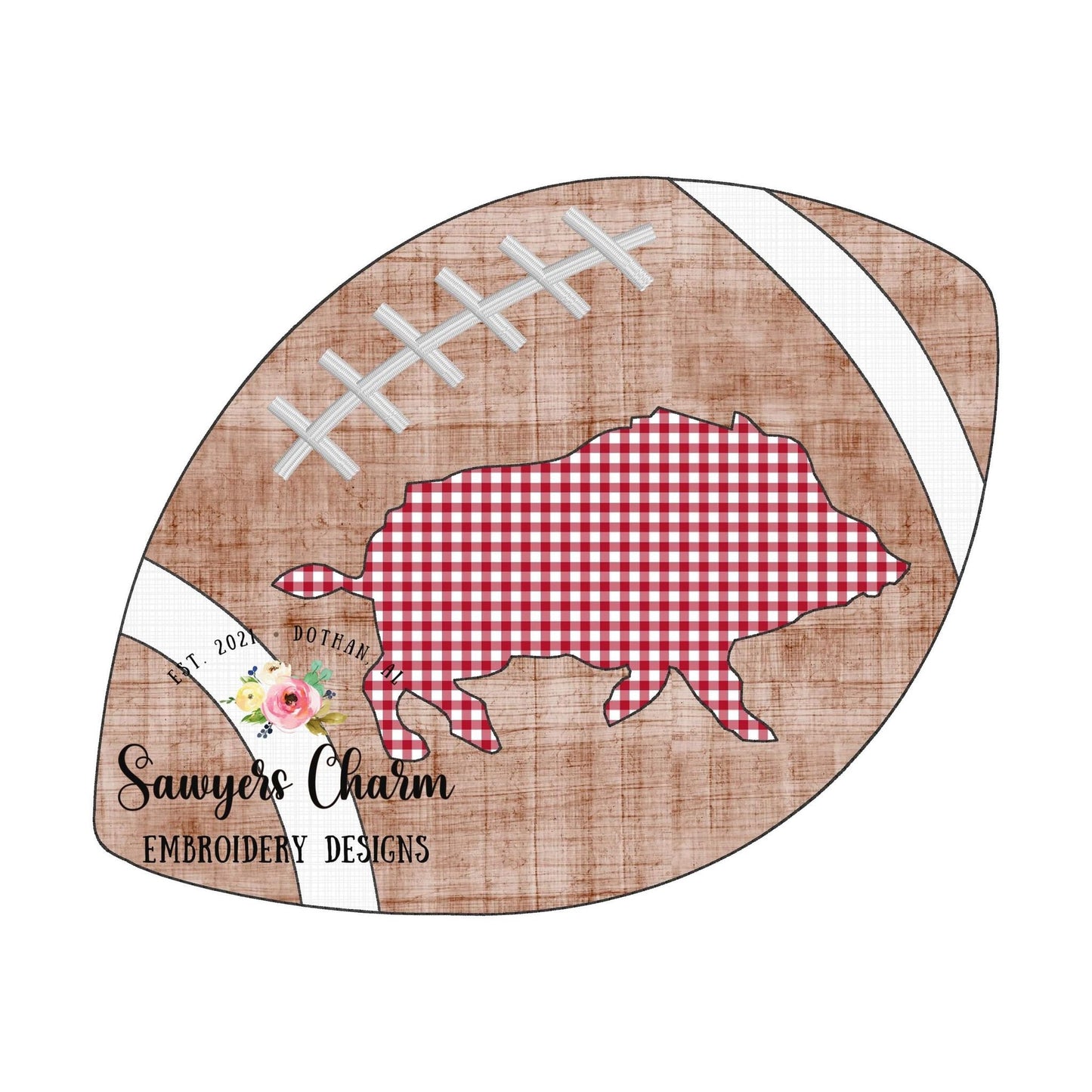 Sports football razorback silhouette bean stitch applique machine embroidery design file, cheerleading mascot college high school university