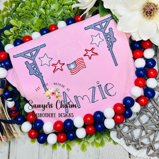 Patriotic stars/American flag lineman bunting banner sketch stitch machine embroidery design file quick stitch summer July 4th Memorial Day