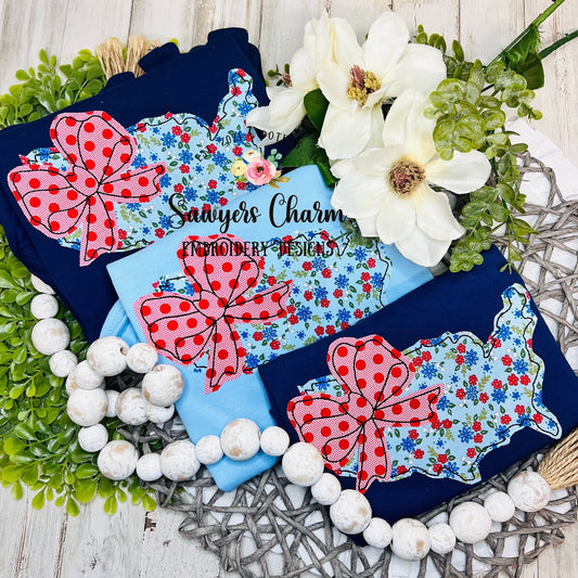 BUNDLE USA map flag with bow bean & zigzag stitch machine embroidery design file, 4th of July, patriotic, stars/stripes, summer, America