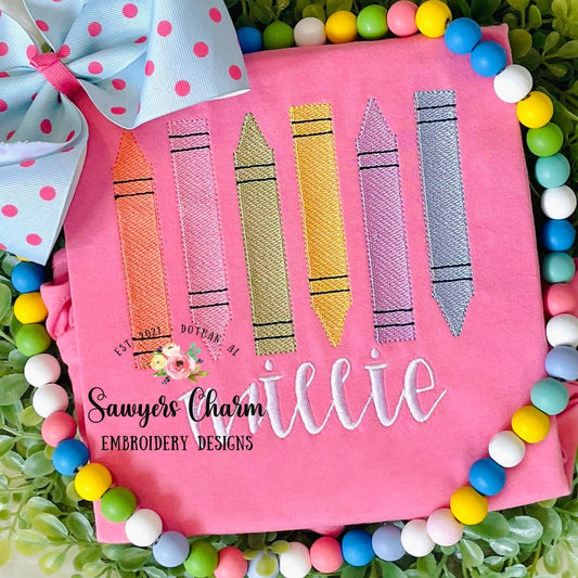Sketch crayons in a row machine embroidery design file, quick stitch, monograms, quick stitch, colors, back to school, bean stitch