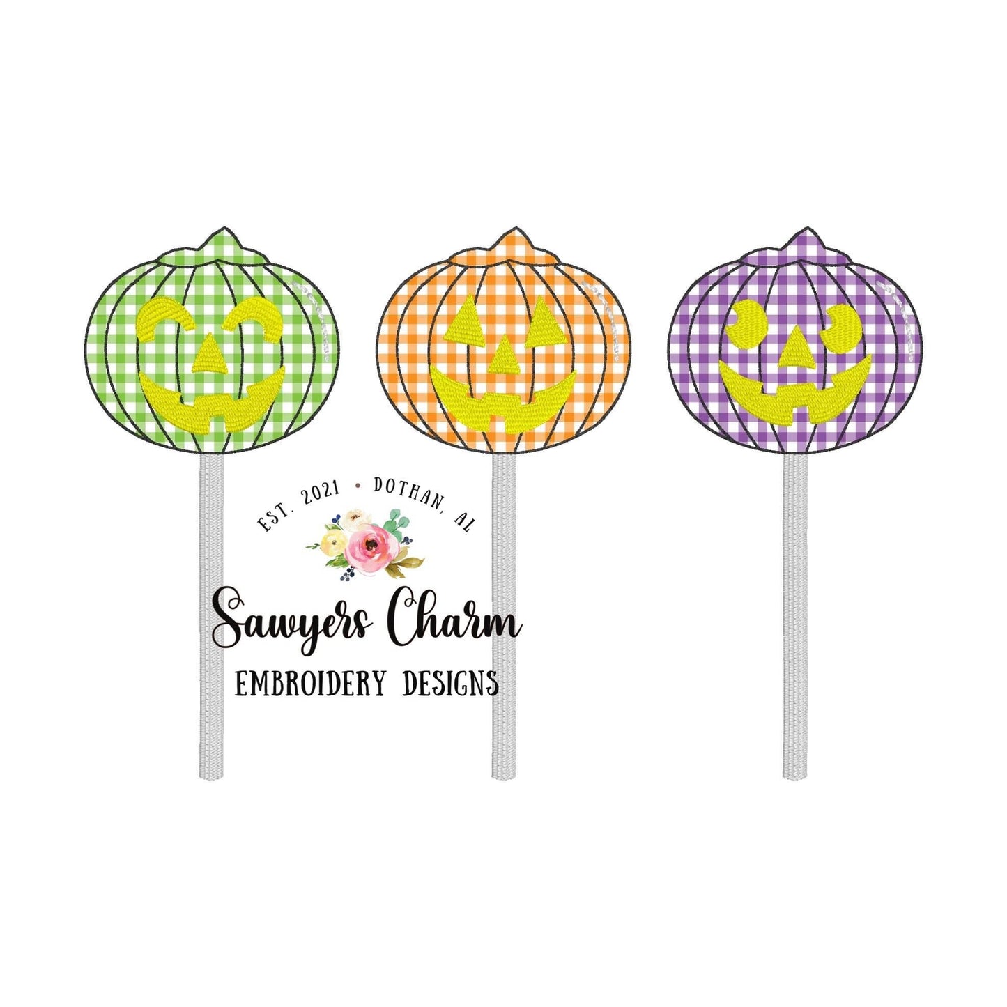BUNDLE Halloween jackolantern lollipops trio bean & zigzag stitch applique, machine embroidery design file, with/without bows, fall pumpkin