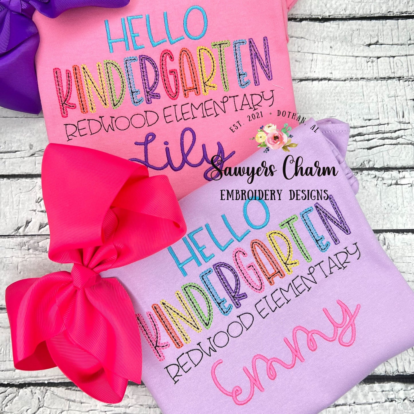 BUNDLE Hello Pre-K, Kindergarten, First, Second, Third, Fourth, Fifth grade sketch stitch embroidery design file, satin stitch, bean stitch