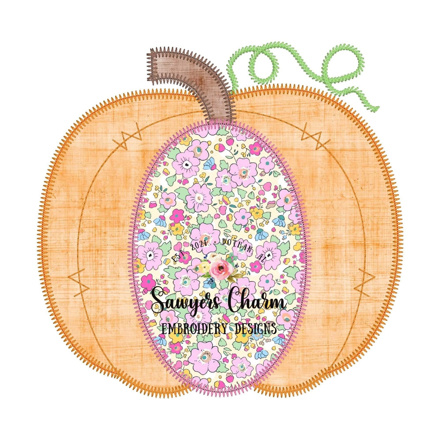BUNDLE Pumpkin applique bean & zig zag stitch, machine embroidery design file, quick stitch, fall, halloween, pumpkin patch