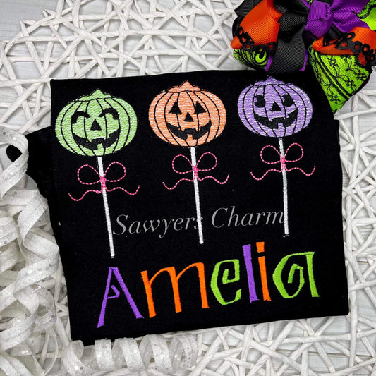 BUNDLE Halloween jackolantern lollipops trio sketch stitch machine embroidery design file, with & without bows, quick stitch, fall pumpkin