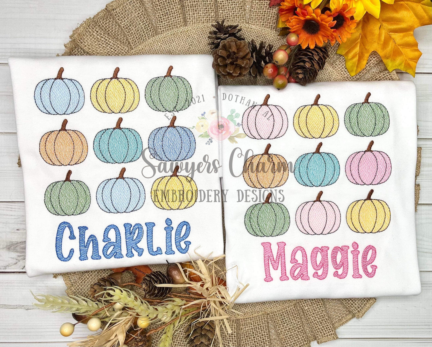 Retro pumpkins 9 in a row sketch stitch embroidery design file, fall, halloween, fall leaves, pumpkin patch, quick stitch, groovy