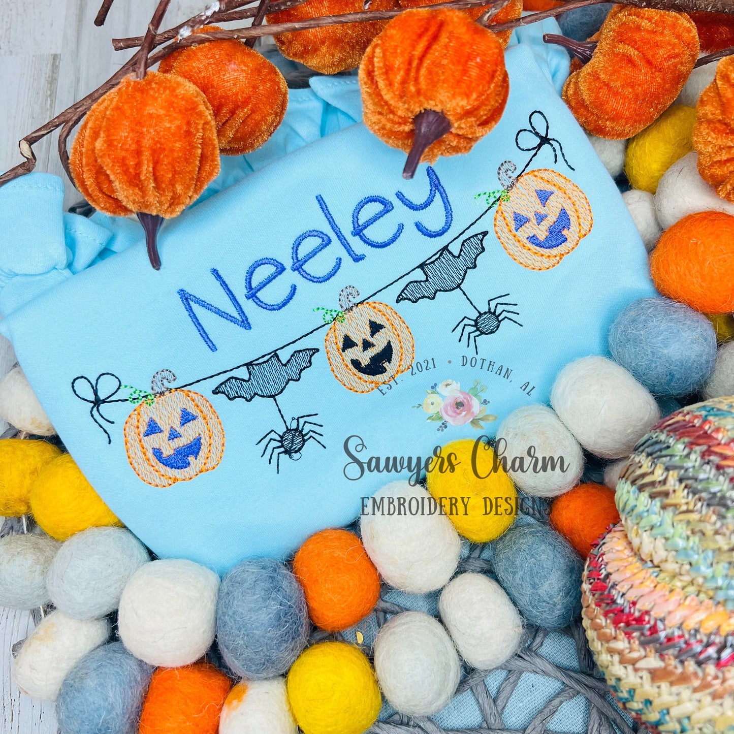 BUNDLE Halloween jackolantern bats spider bunting banner with & without bows sketch stitch machine embroidery design file, fall pumpkin,