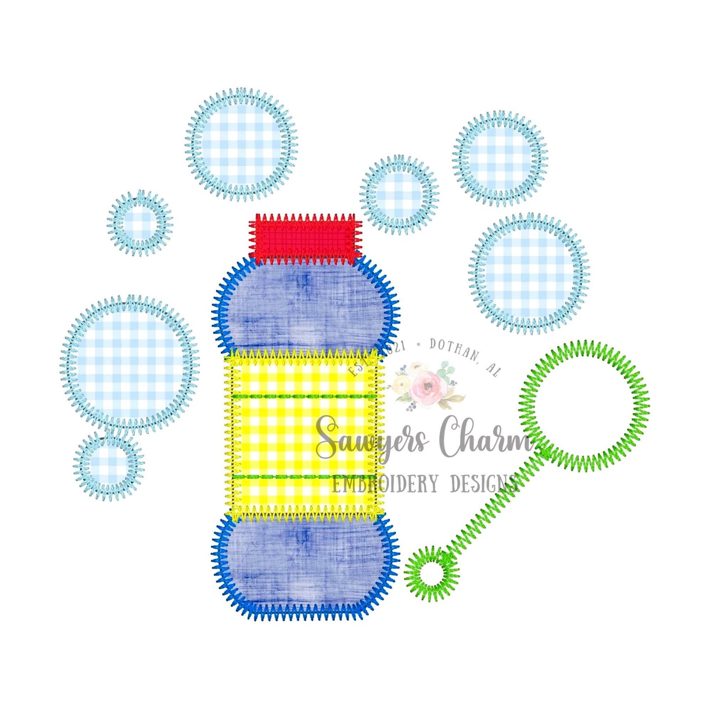 Bubble blowing zig zag stitch machine applique, embroidery design file, quick stitch, summer fun, spring, playground, outside, bubbles