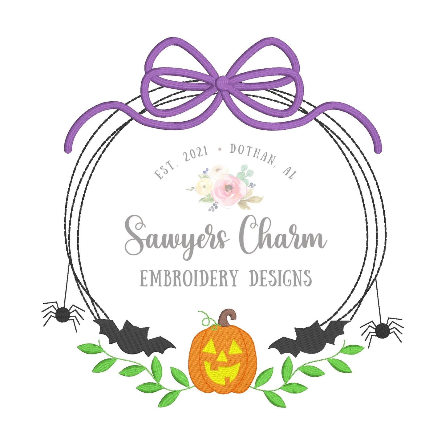 BUNDLE Halloween jackolantern bats spider scribble circle monogram frame with & without bows machine embroidery design file, fall pumpkin
