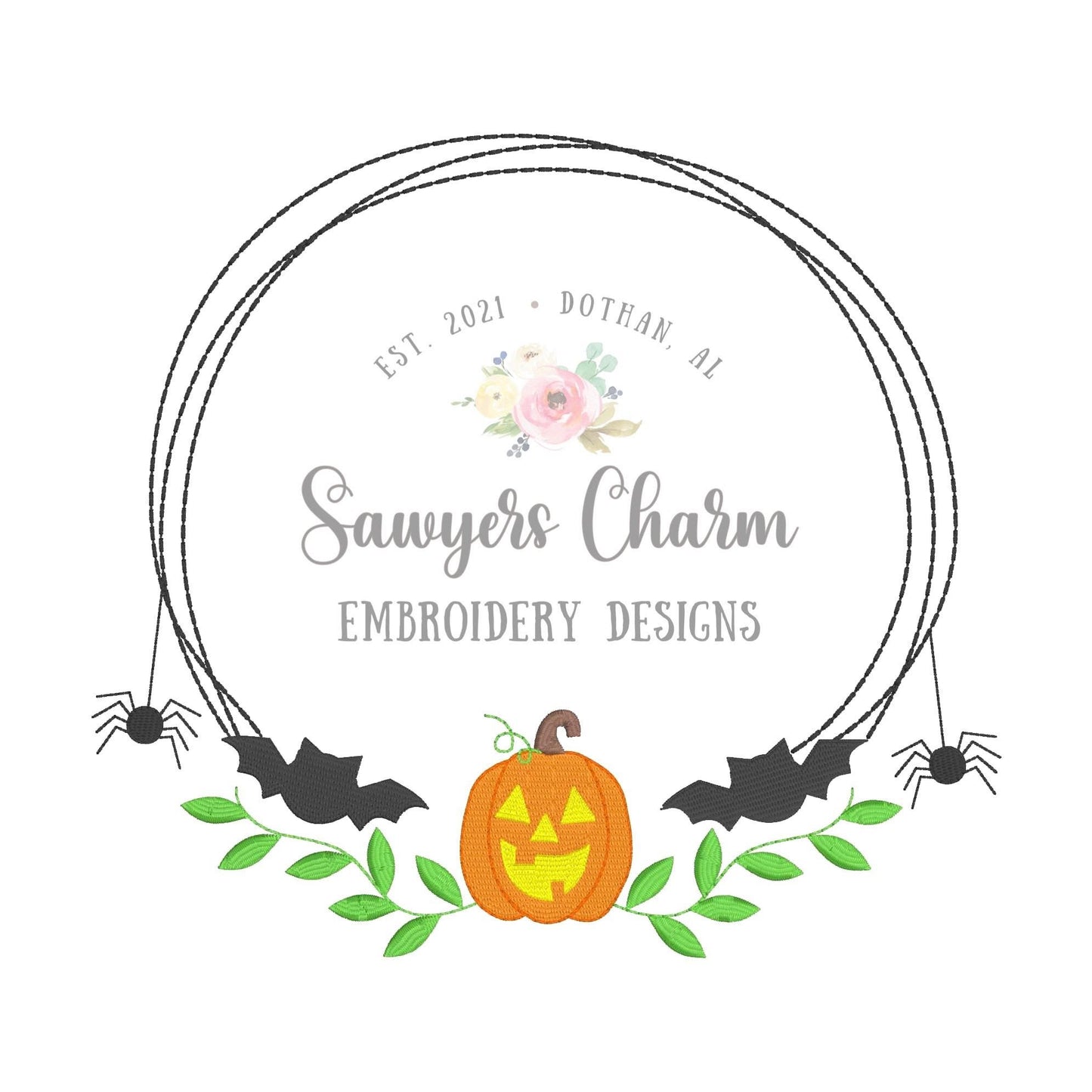 BUNDLE Halloween jackolantern bats spider scribble circle monogram frame with & without bows machine embroidery design file, fall pumpkin