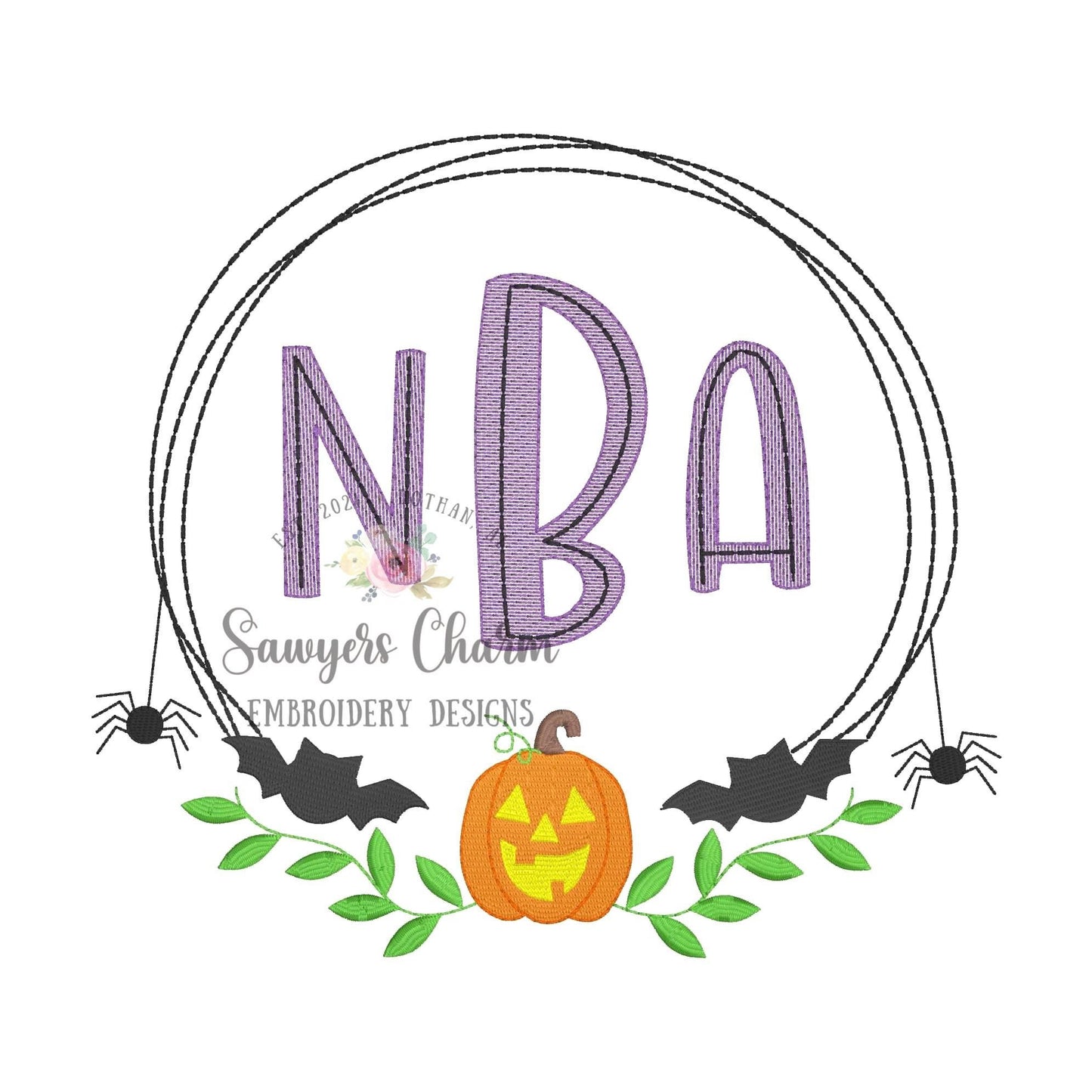 BUNDLE Halloween jackolantern bats spider scribble circle monogram frame with & without bows machine embroidery design file, fall pumpkin