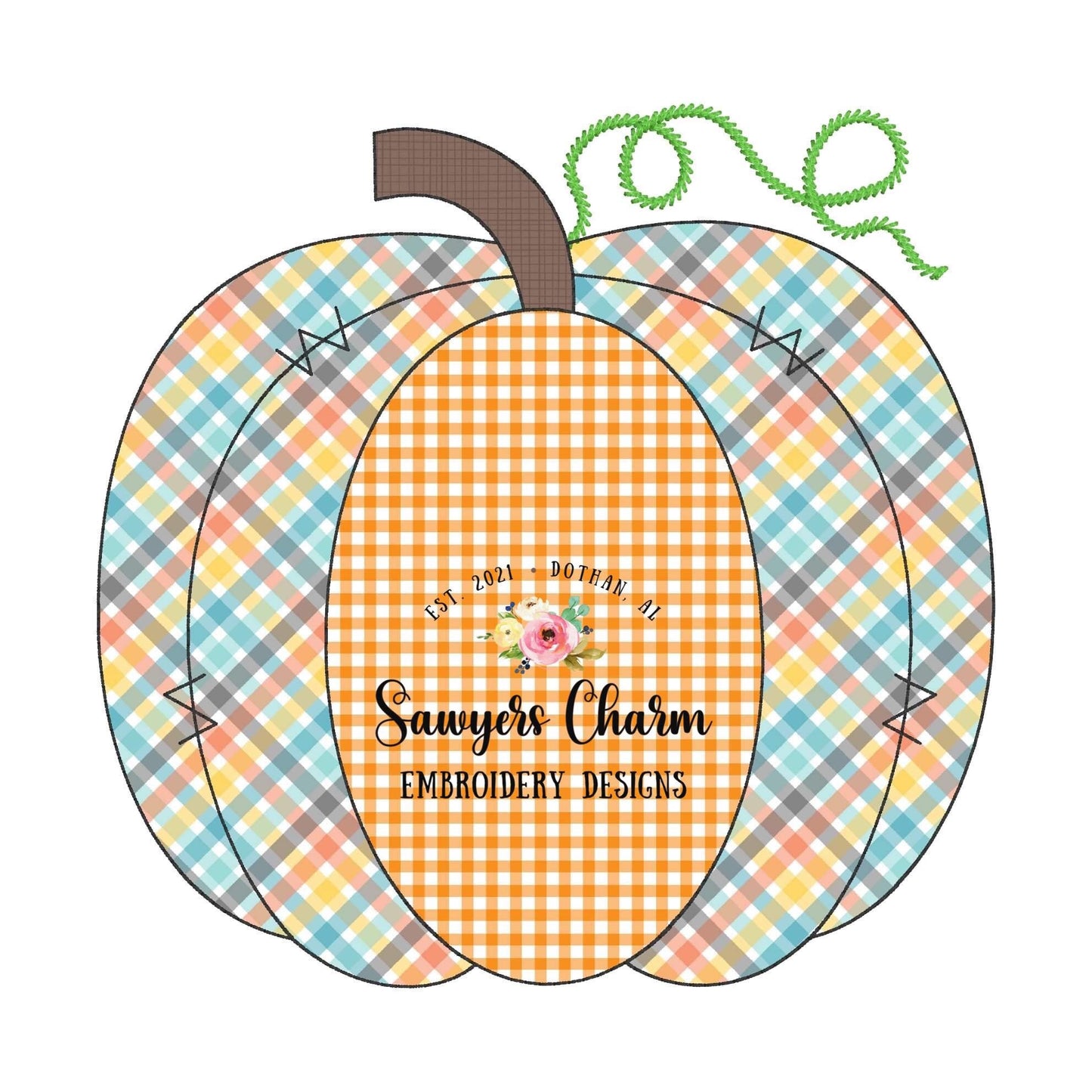 BUNDLE Pumpkin applique bean & zig zag stitch, machine embroidery design file, quick stitch, fall, halloween, pumpkin patch