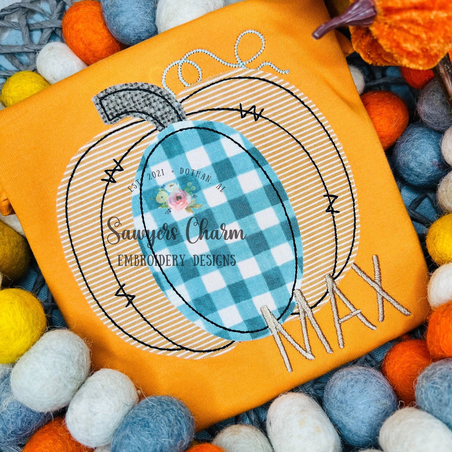 BUNDLE Pumpkin applique bean & zig zag stitch, machine embroidery design file, quick stitch, fall, halloween, pumpkin patch