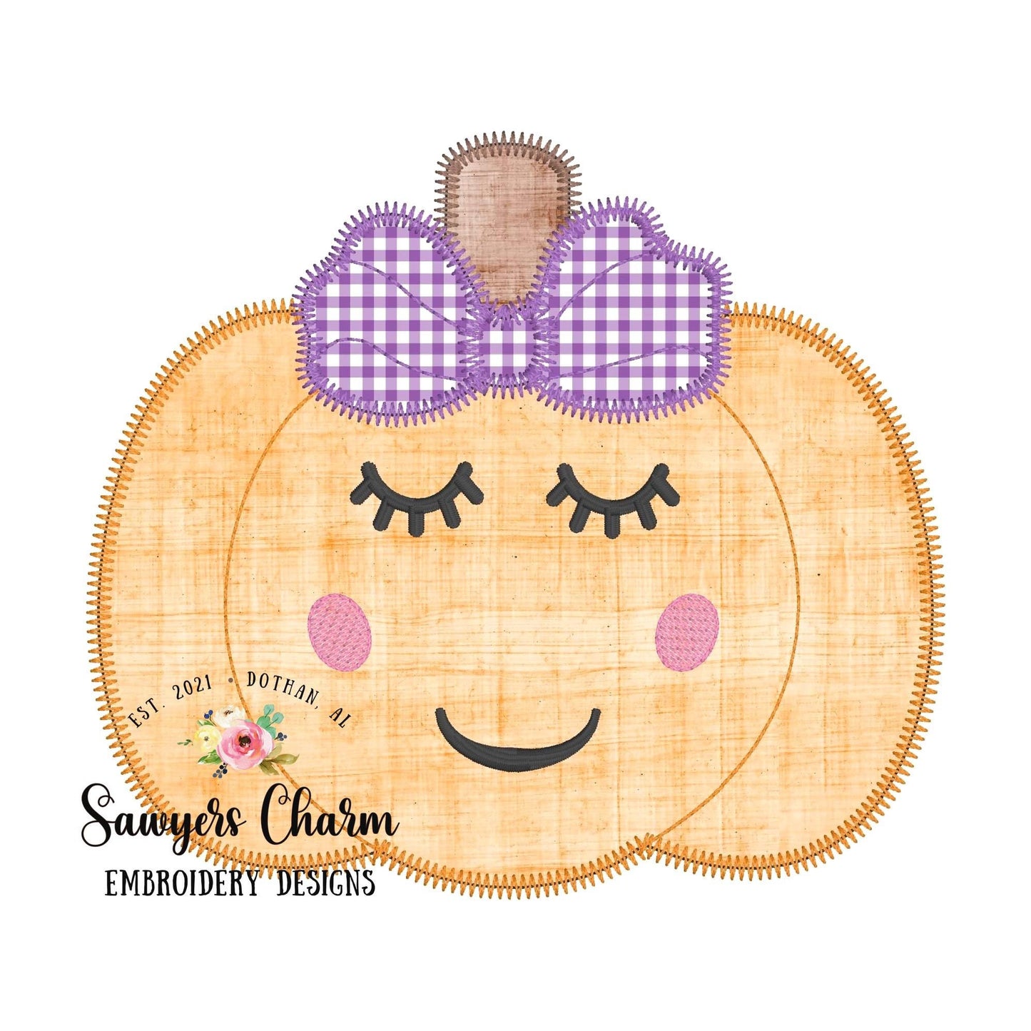 BUNDLE Sweet Pumpkin with bow zig zag & bean stitch applique machine embroidery design file, fall, halloween, spooky season, jackolantern