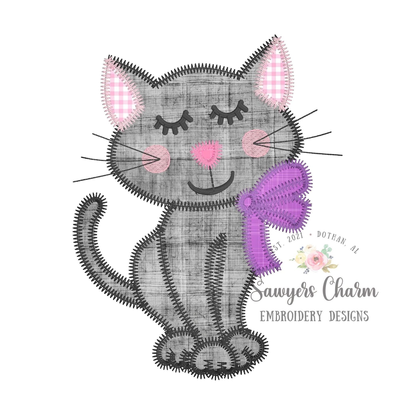 BUNDLE Sweet kitty cat with bow zig zag & bean stitch applique machine embroidery design file, fall halloween spooky season, black cat
