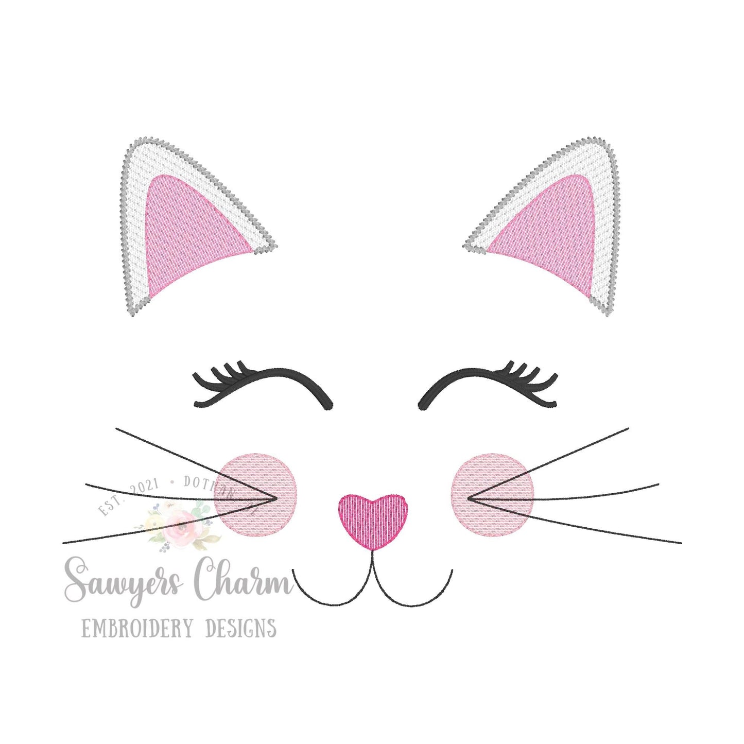 Sweet kitty cat face sketch stitch machine embroidery design file, fall halloween, spooky season, black cat, purr, quick stitch