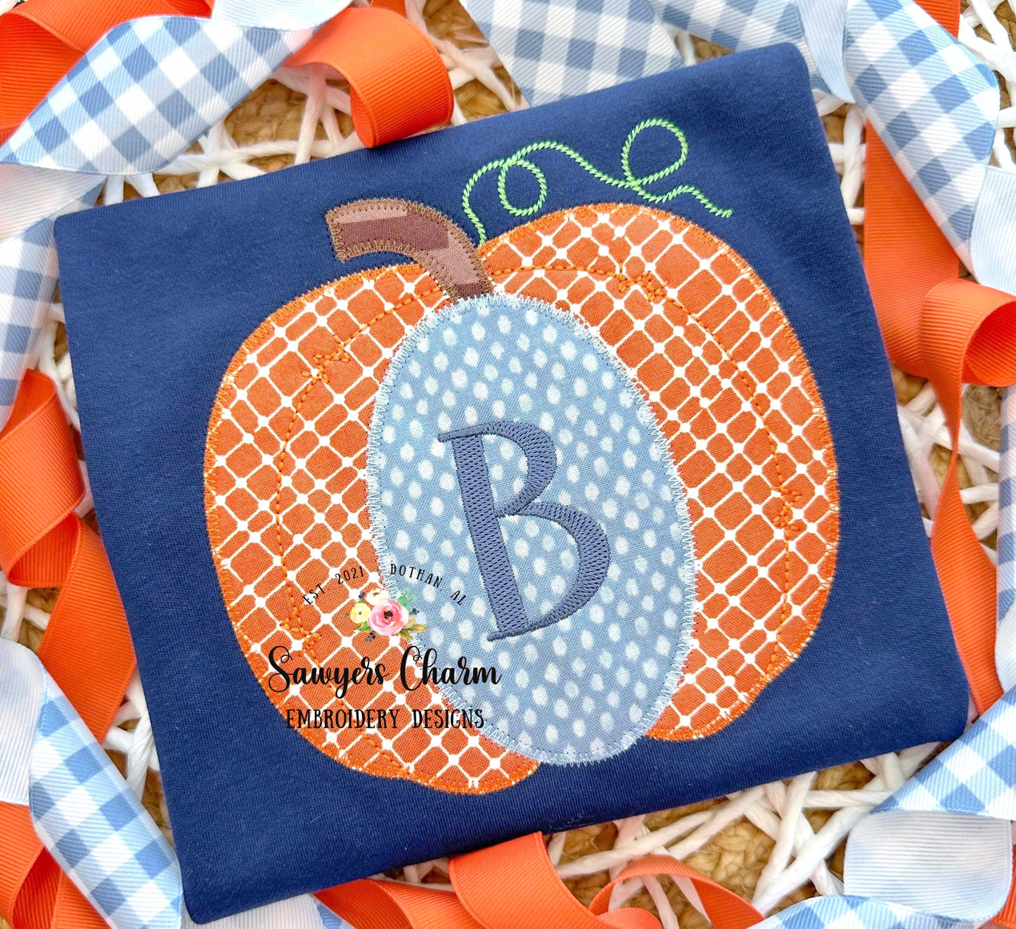 BUNDLE Pumpkin applique bean & zig zag stitch, machine embroidery design file, quick stitch, fall, halloween, pumpkin patch