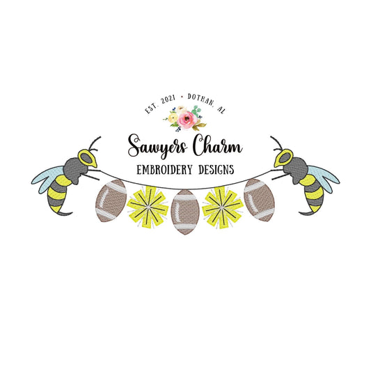 Yellow jacket sports mascot football pompoms bunting banner sketch fill embroidery design file, cheerleading, college university high school