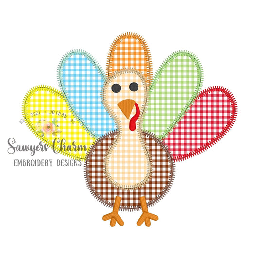 BUNDLE Turkey zig zag stitch applique with & without bows, machine embroidery design file, fall, thanksgiving, quick stitch, gobble
