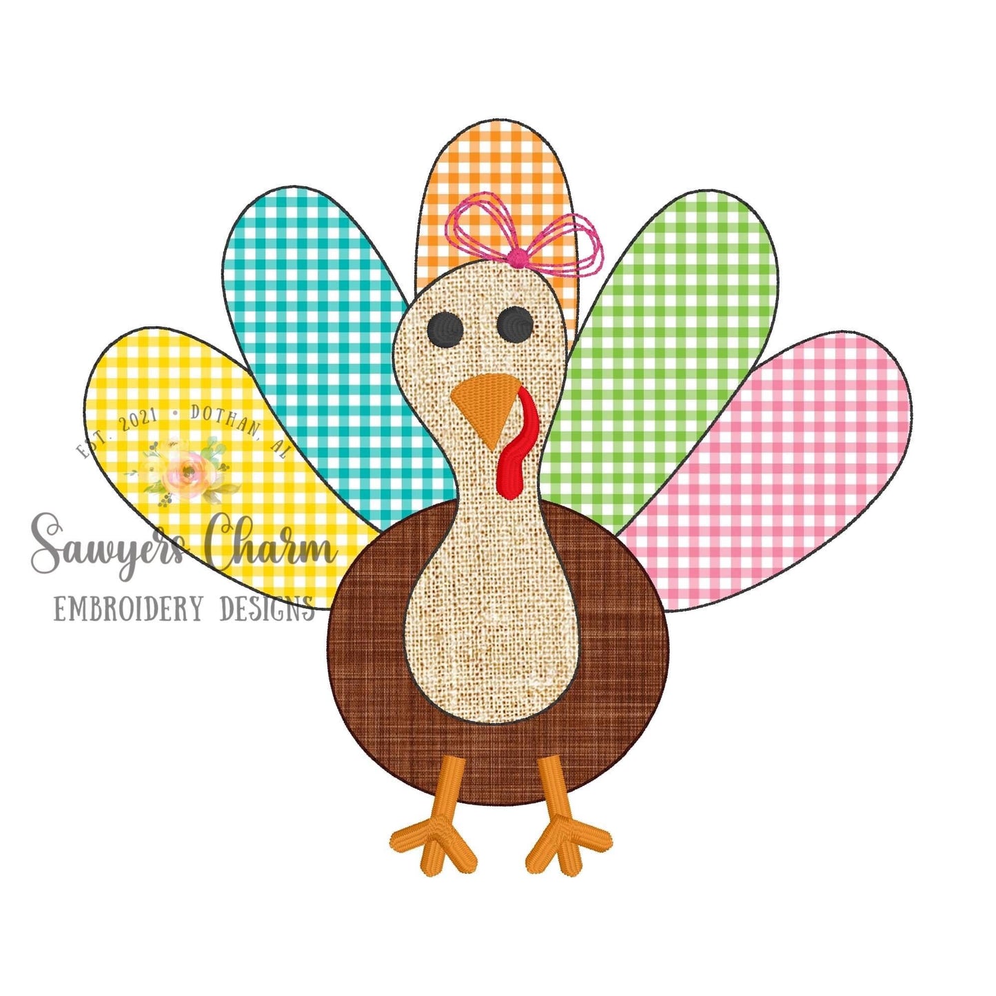 BUNDLE Turkey bean stitch applique with & without bows, machine embroidery design file, fall, thanksgiving, quick stitch, gobble