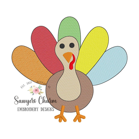 BUNDLE Turkey sketch stitch machine embroidery design file with & without bow, fall, thanksgiving, quick stitch, gobble, bean stitch details