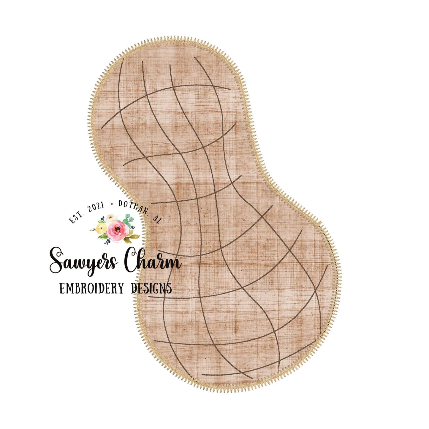 BUNDLE Single peanut bean & zigzag stitch machine applique embroidery design file, farming harvest, crop, quick stitch, peanut festival