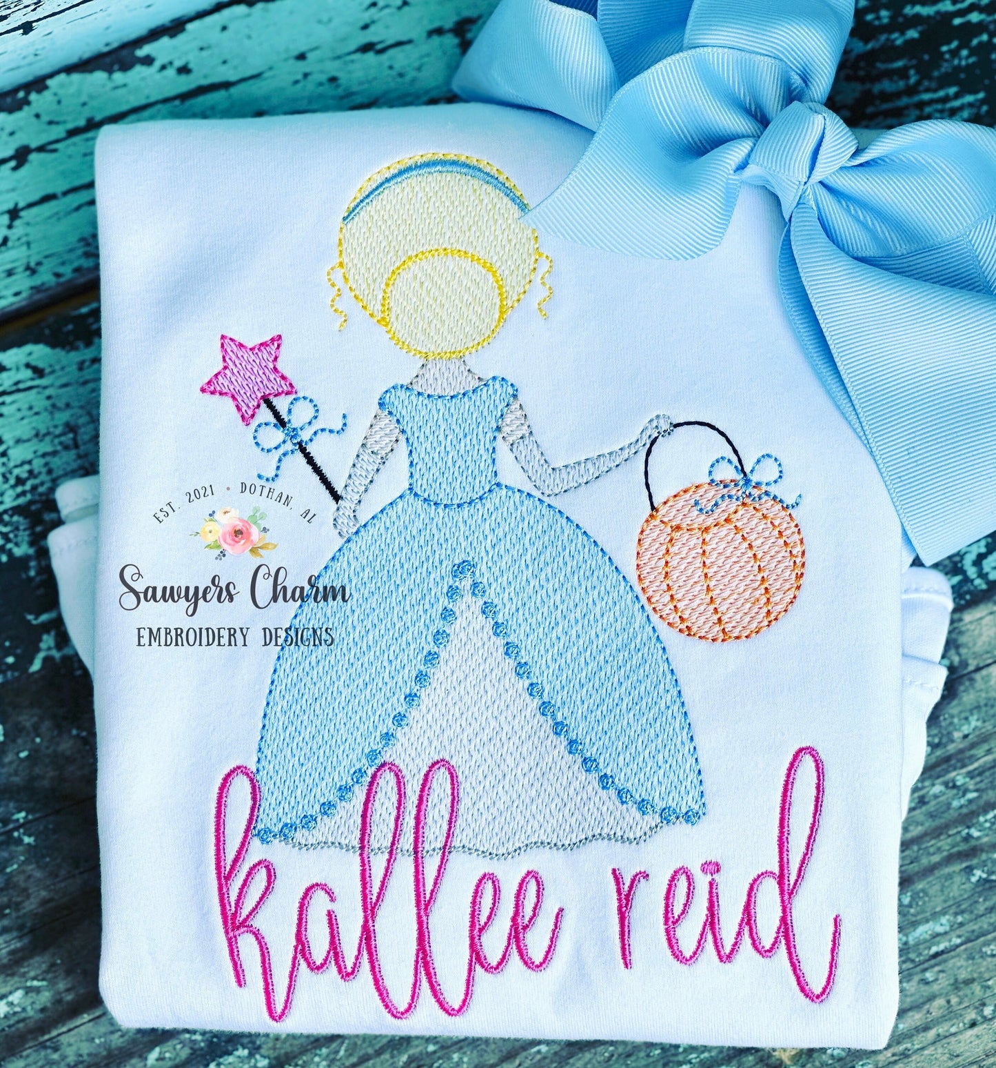 Princess trick or treating sketch stitch embroidery design file, fall, halloween, pumpkin patch, quick stitch, jackolantern, candy bucket