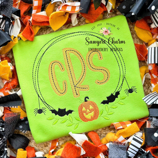 BUNDLE Halloween jackolantern bats spider scribble circle monogram frame with & without bows machine embroidery design file, fall pumpkin