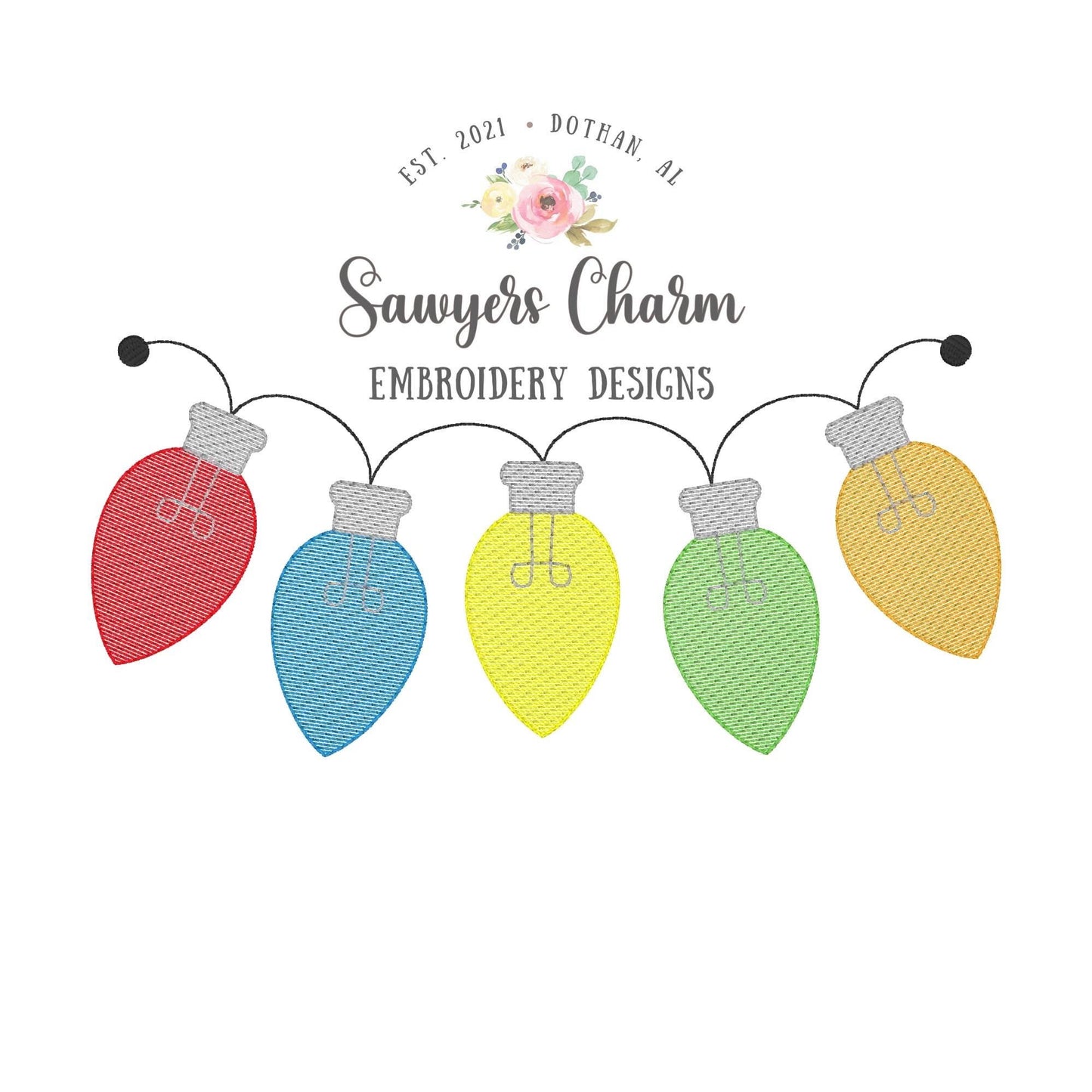 BUNDLE Christmas lights strand with & without bows bunting banner sketch stitch machine embroidery design file, happy holiday season
