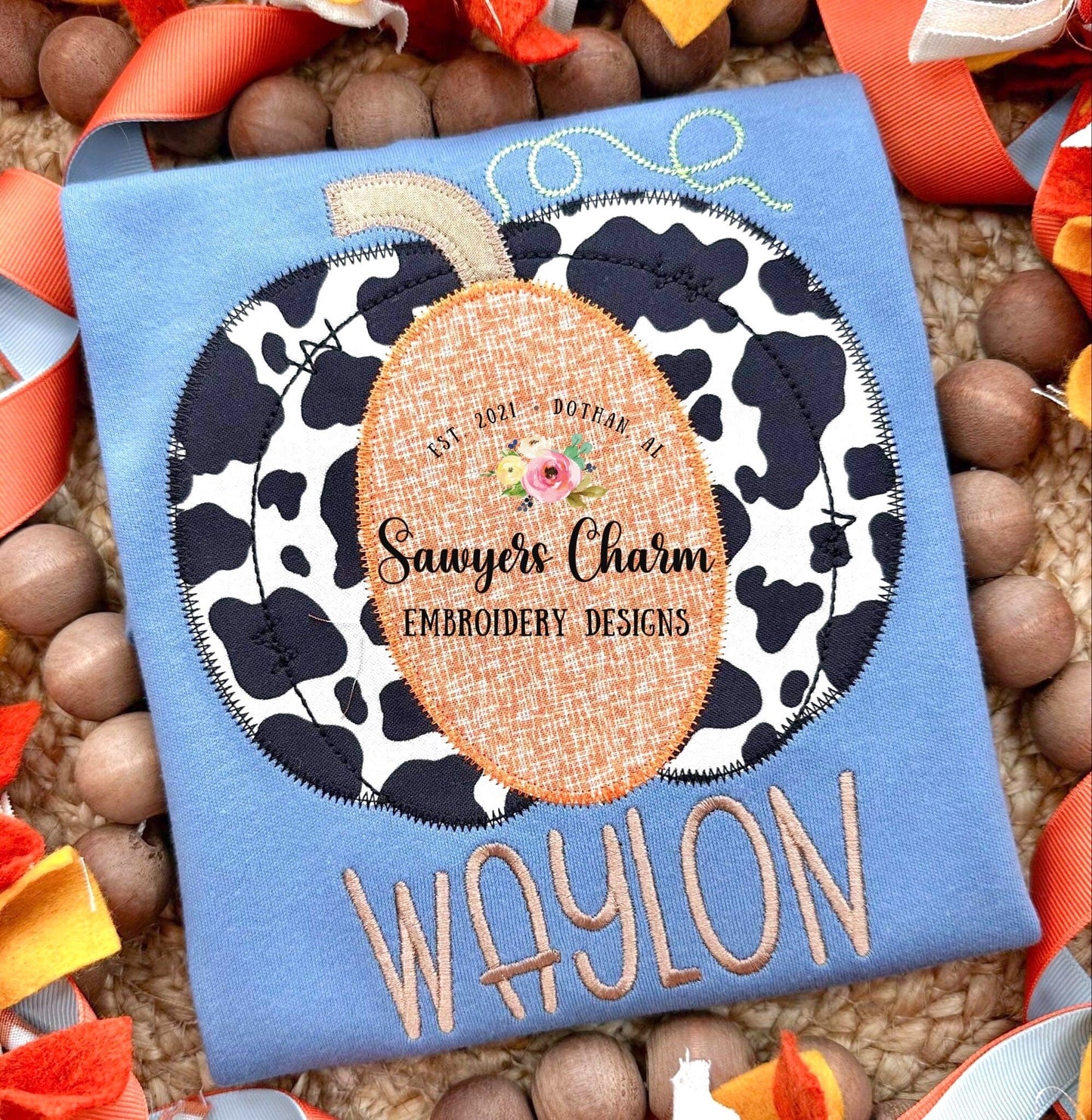 BUNDLE Pumpkin applique bean & zig zag stitch, machine embroidery design file, quick stitch, fall, halloween, pumpkin patch