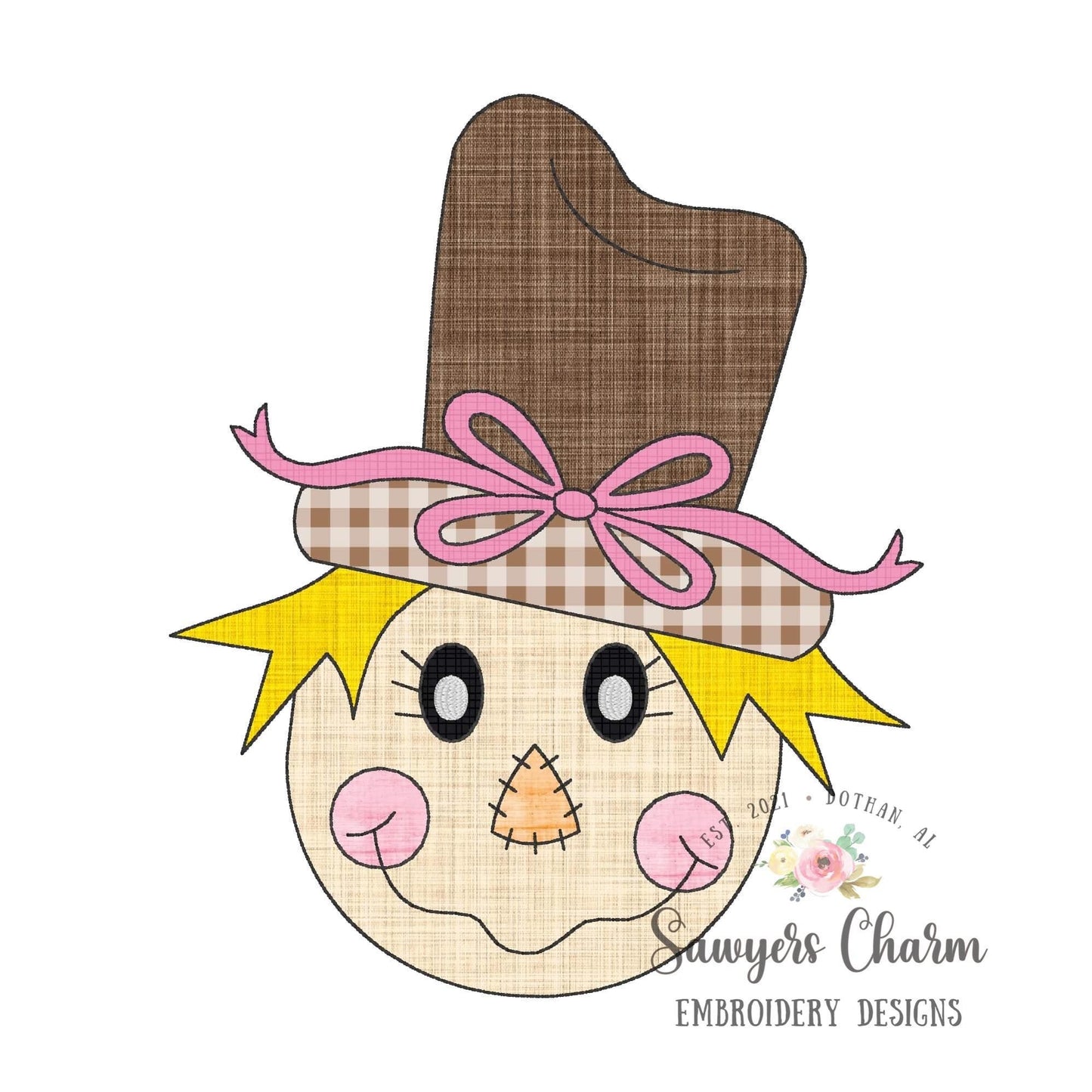 BUNDLE Girl Scarecrow with bow zig zag & bean stitch applique, machine embroidery design file, fall, thanksgiving, quick stitch, harvest