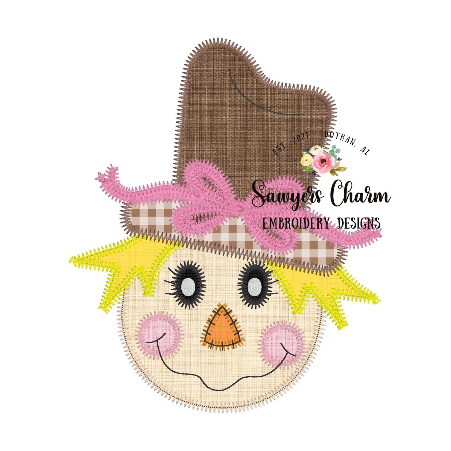 BUNDLE Girl Scarecrow with bow zig zag & bean stitch applique, machine embroidery design file, fall, thanksgiving, quick stitch, harvest